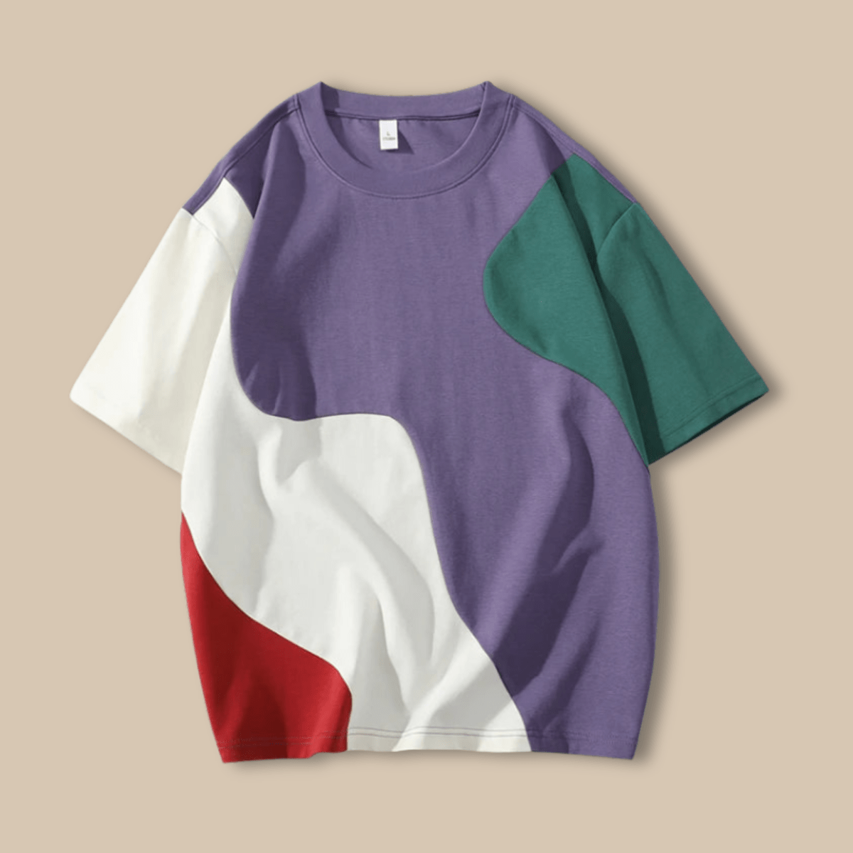 Men’s Oversized Color - Block T-Shirt with Abstract Panel Design