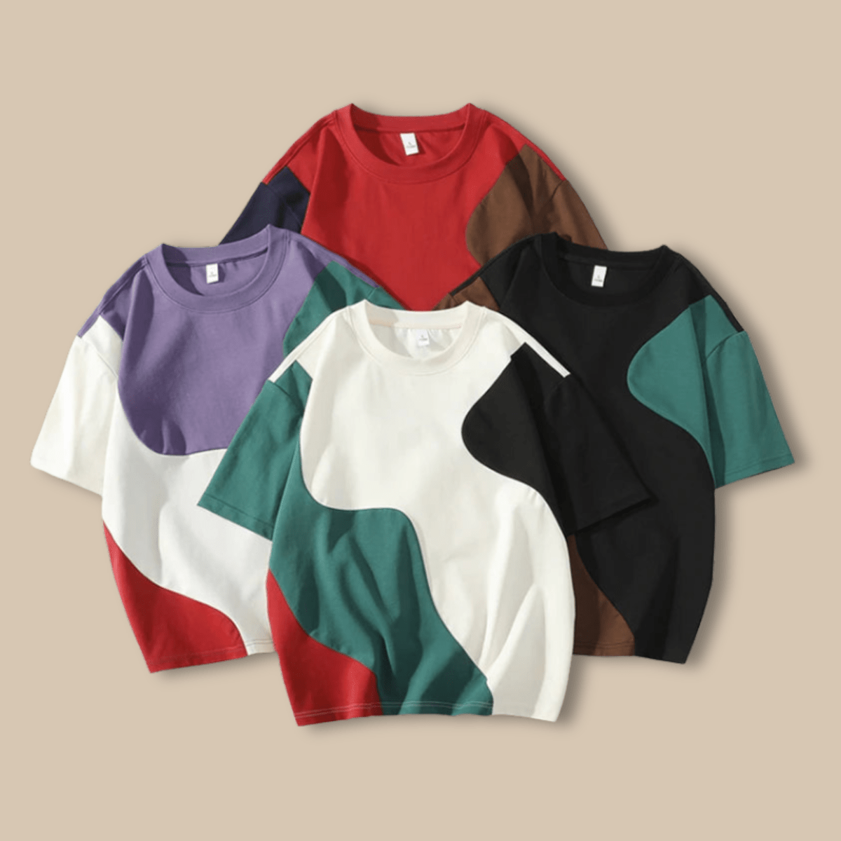 Men’s Oversized Color - Block T-Shirt with Abstract Panel Design
