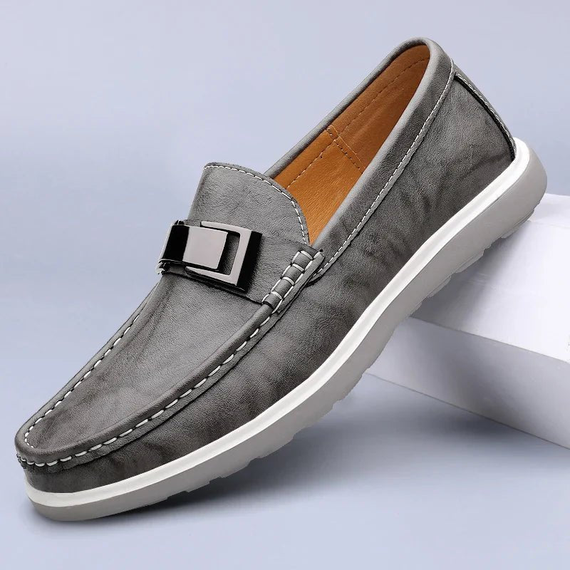 Men’s Penny Loafers Men – Slip On Loafers with Metal Buckle and Moc Toe Stitching