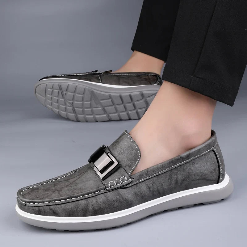 Men’s Penny Loafers Men – Slip On Loafers with Metal Buckle and Moc Toe Stitching