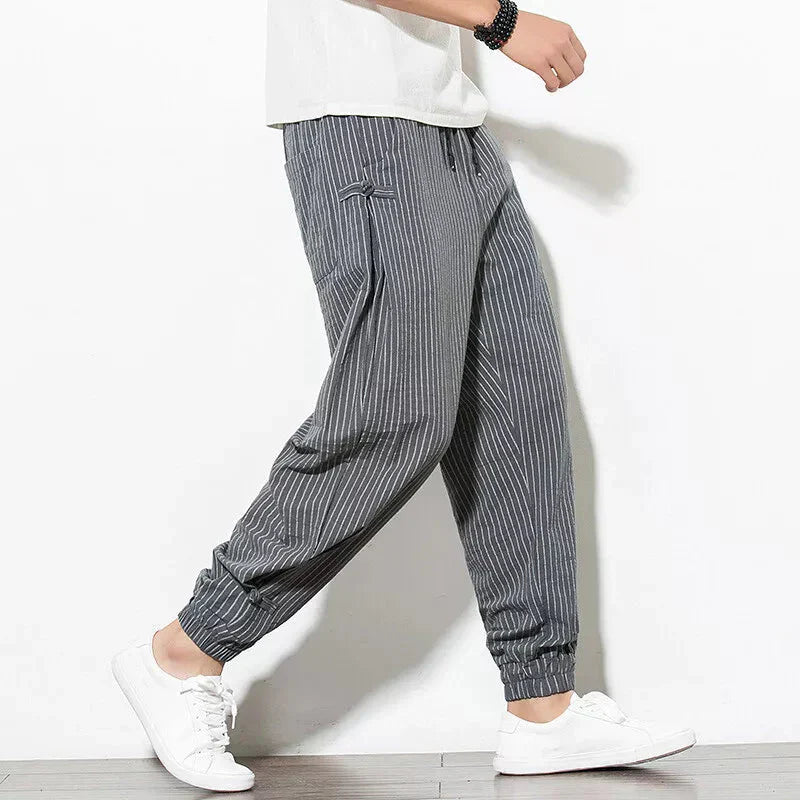 Men's Pinstripe Joggers with Drawstring Waist - Elastic Cuffs