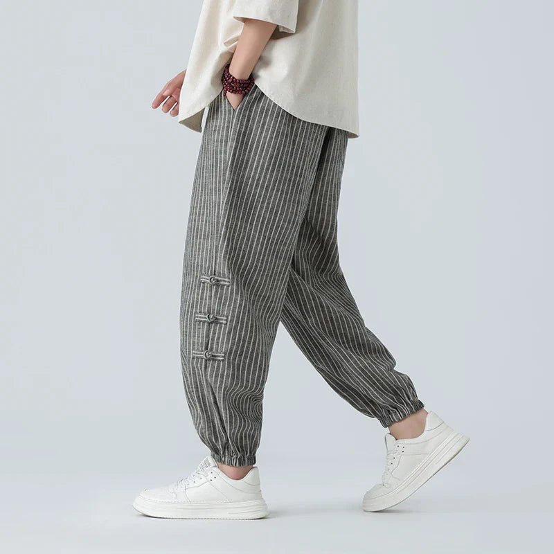 Men's Pinstripe Joggers with Side Buckle Details