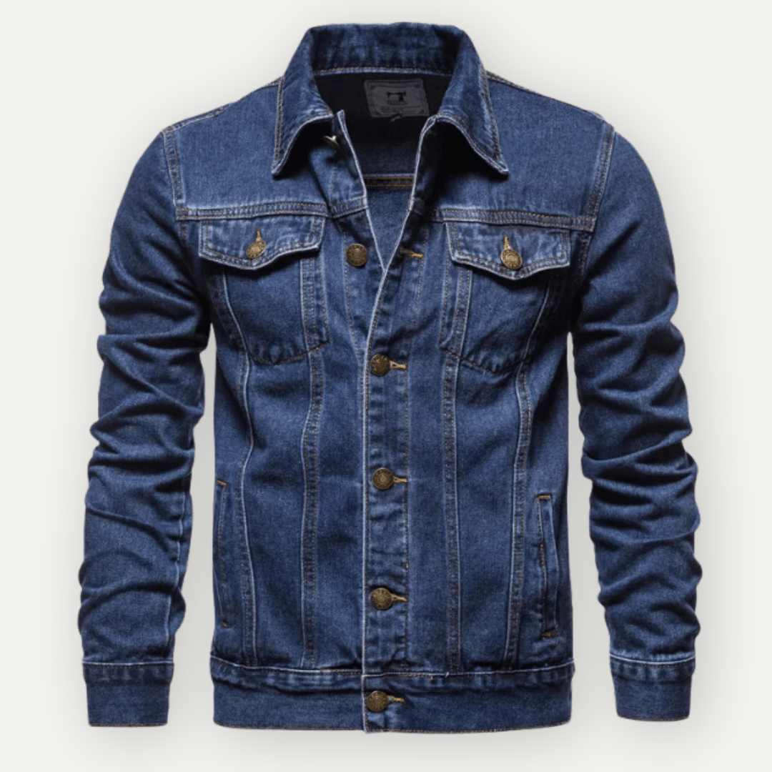 Men’s Regular Fit Denim Jacket with Collared Button Front