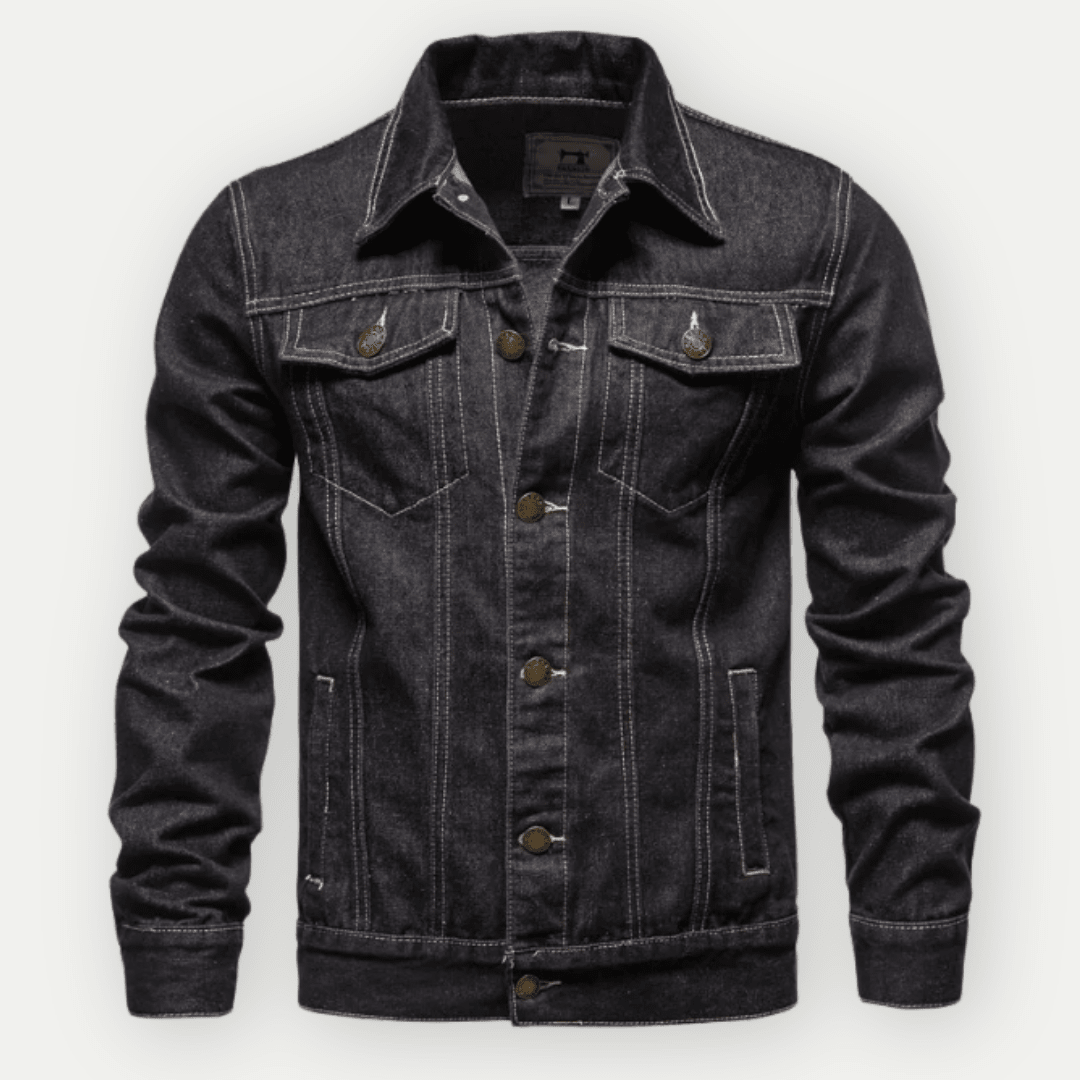 Men’s Regular Fit Denim Jacket with Collared Button Front