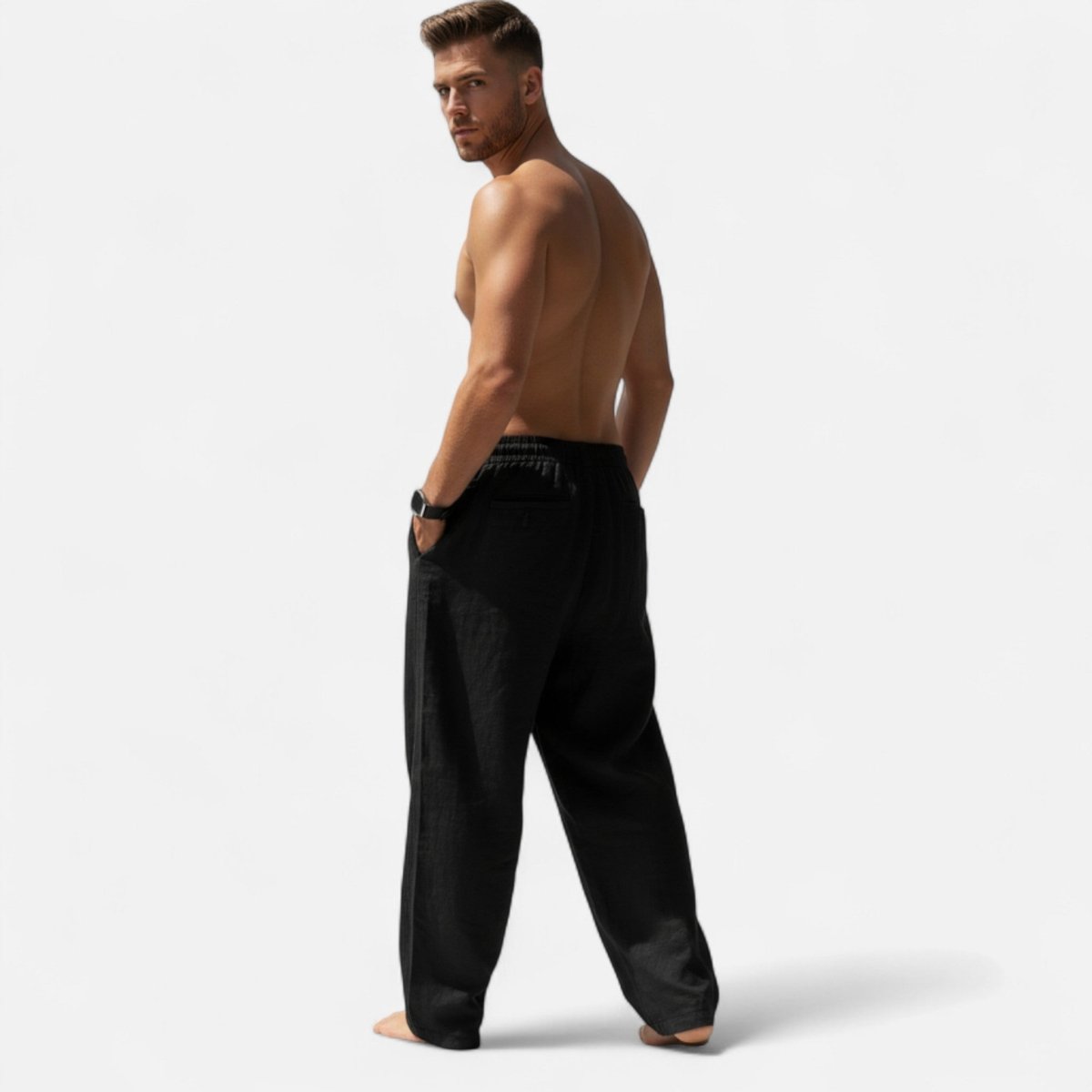 Men’s Relaxed Linen Drawstring Trousers – Easy Fit with Straight Leg Silhouette