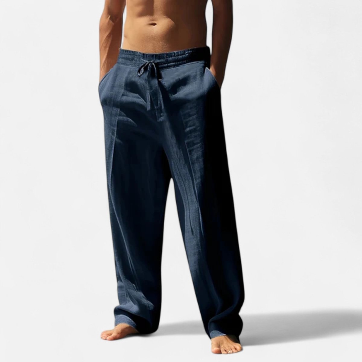 Men’s Relaxed Linen Drawstring Trousers – Easy Fit with Straight Leg Silhouette