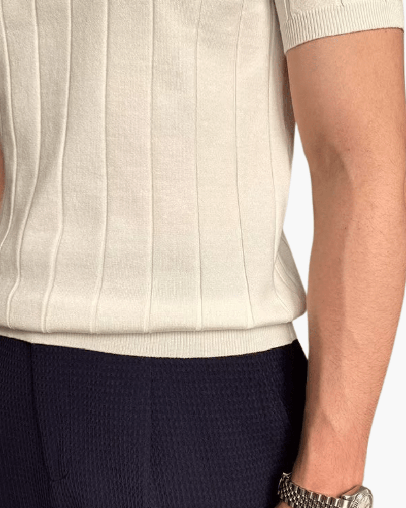 Men’s Ribbed Short Sleeve Polo Shirt with Button Placket