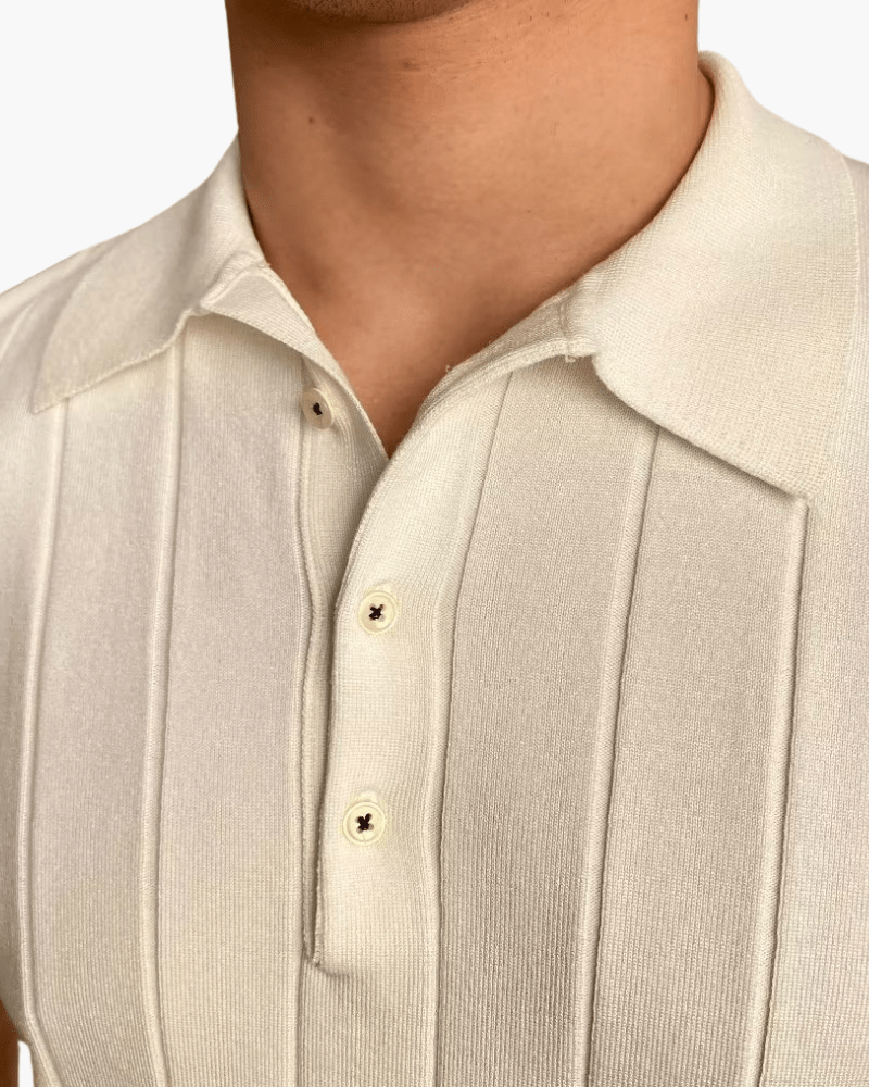 Men’s Ribbed Short Sleeve Polo Shirt with Button Placket