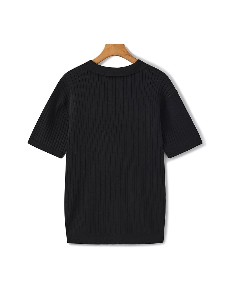 Men’s Ribbed Short Sleeve Polo Shirt with Open Collar