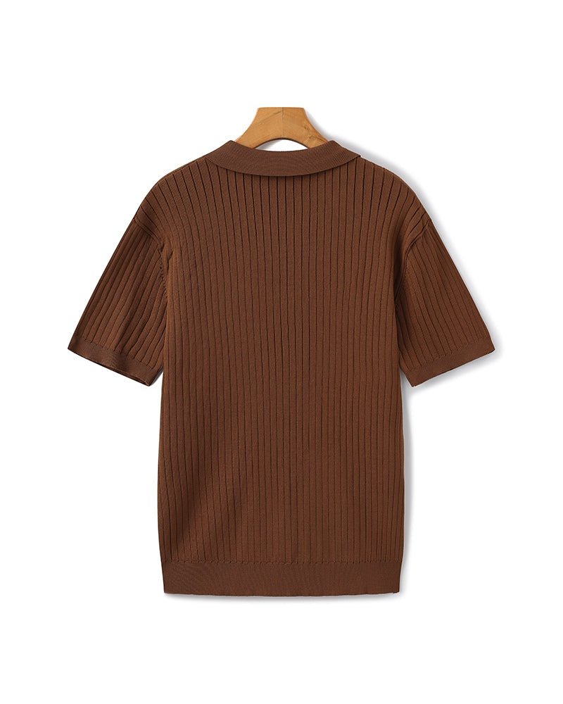 Men’s Ribbed Short Sleeve Polo Shirt with Open Collar