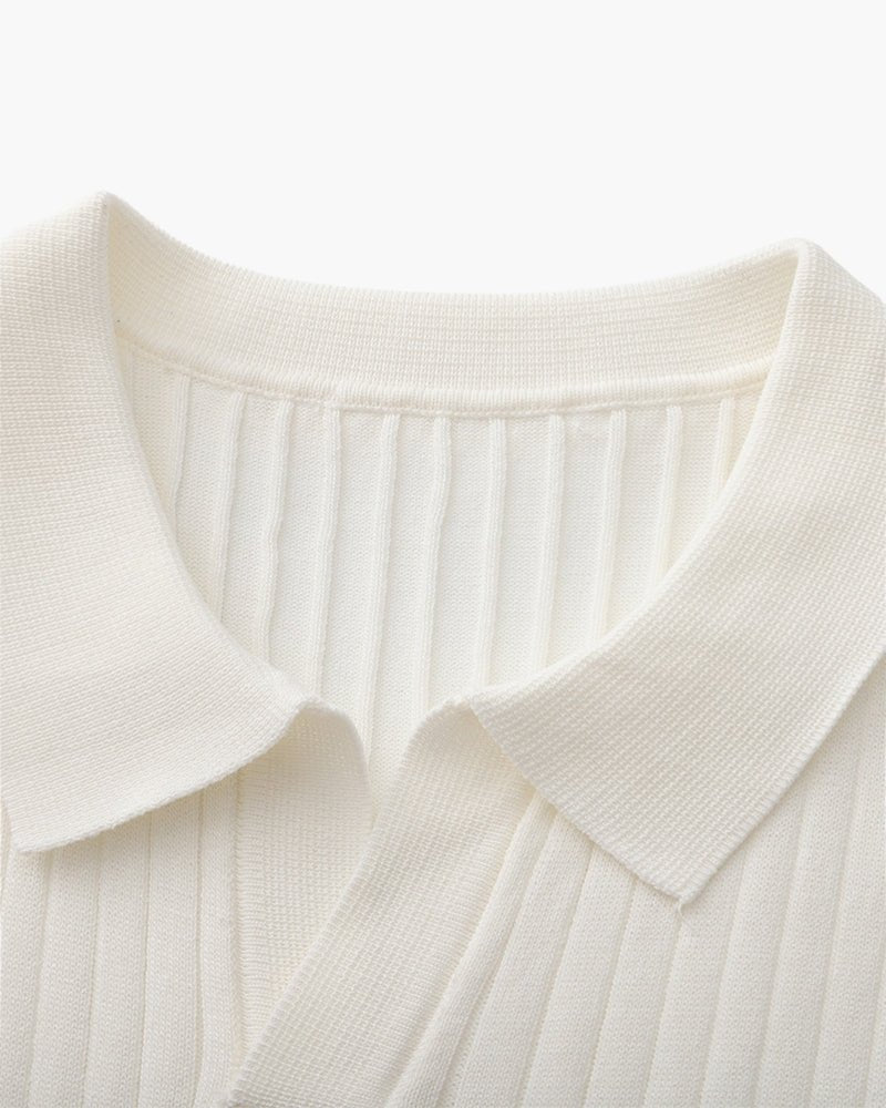 Men’s Ribbed Short Sleeve Polo Shirt with Open Collar