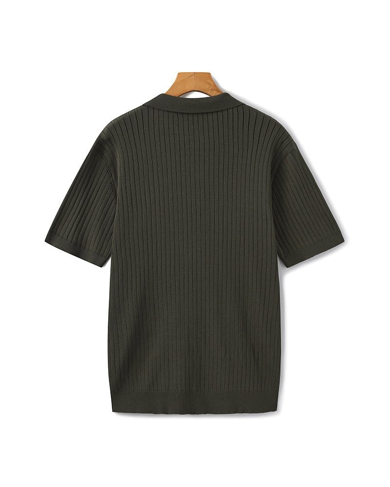 Men’s Ribbed Short Sleeve Polo Shirt with Open Collar