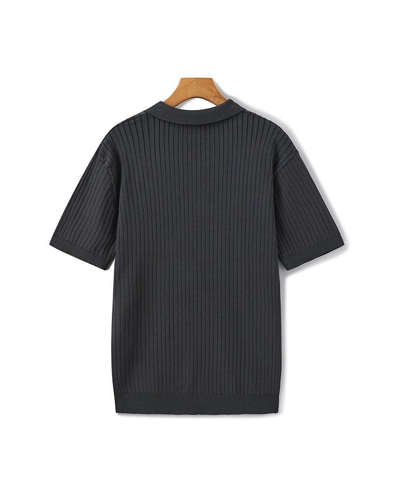 Men’s Ribbed Short Sleeve Polo Shirt with Open Collar