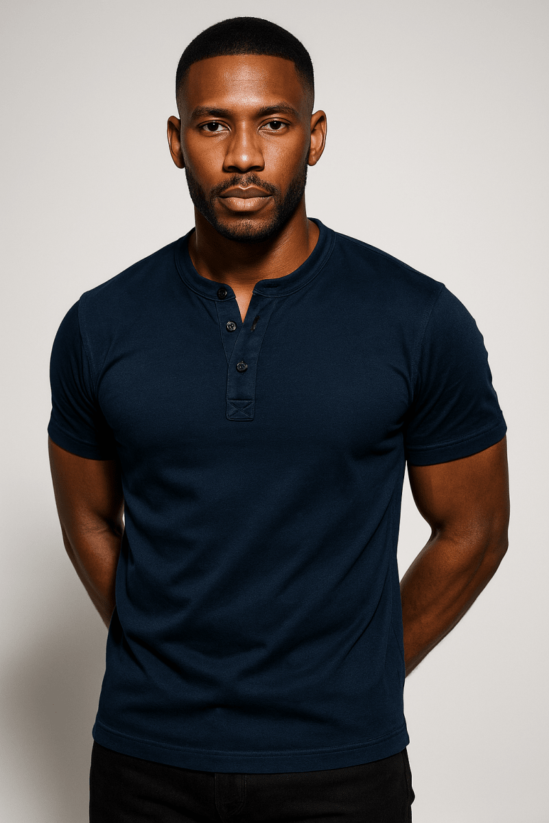 Men’s Short Sleeve Henley Shirt with Button Placket