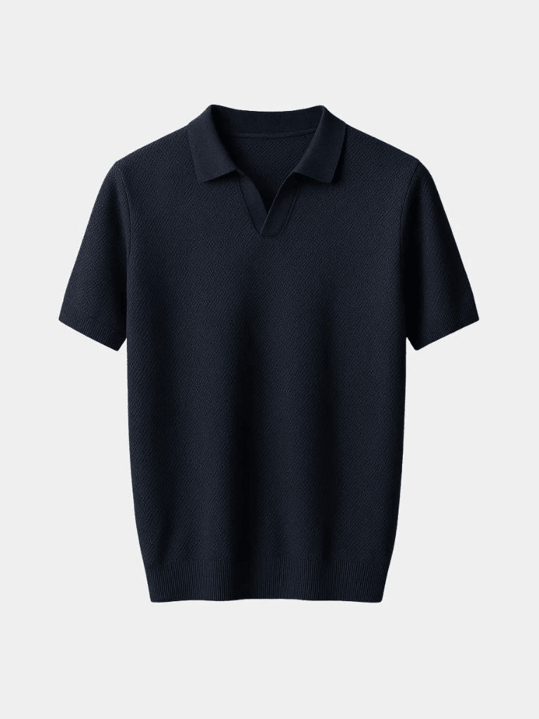 Men’s Short Sleeve Knit Polo Shirt with Collar and Ribbed Hem