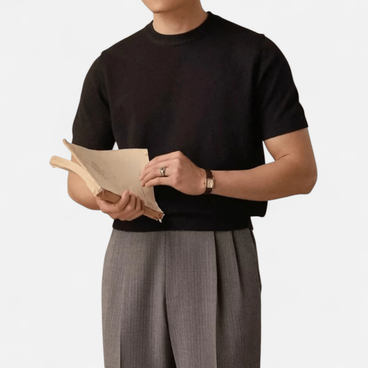 Men’s Short Sleeve Knit T-Shirt with Crew Neck, Ribbed Hem, and Clean Solid Finish for Casual Wear