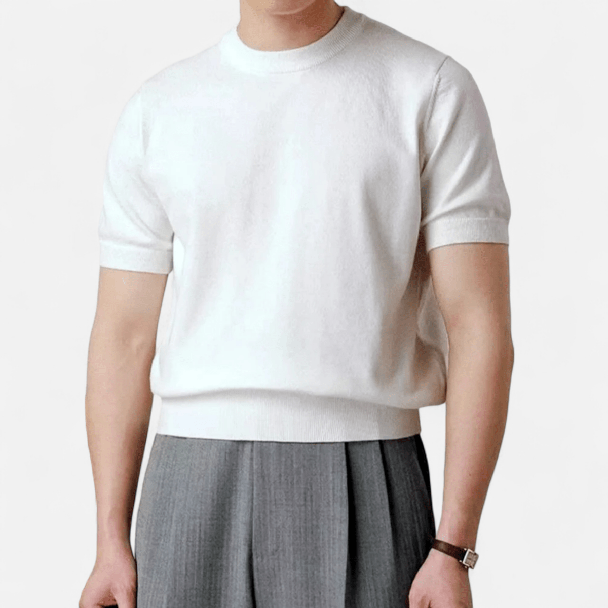 Men’s Short Sleeve Knit T-Shirt with Crew Neck, Ribbed Hem, and Clean Solid Finish for Casual Wear