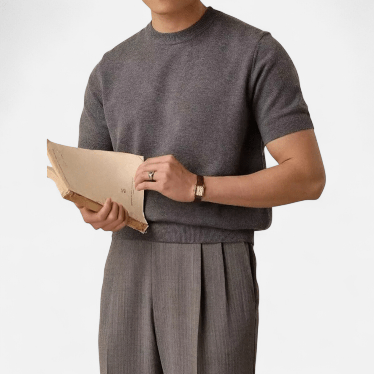 Men’s Short Sleeve Knit T-Shirt with Crew Neck, Ribbed Hem, and Clean Solid Finish for Casual Wear