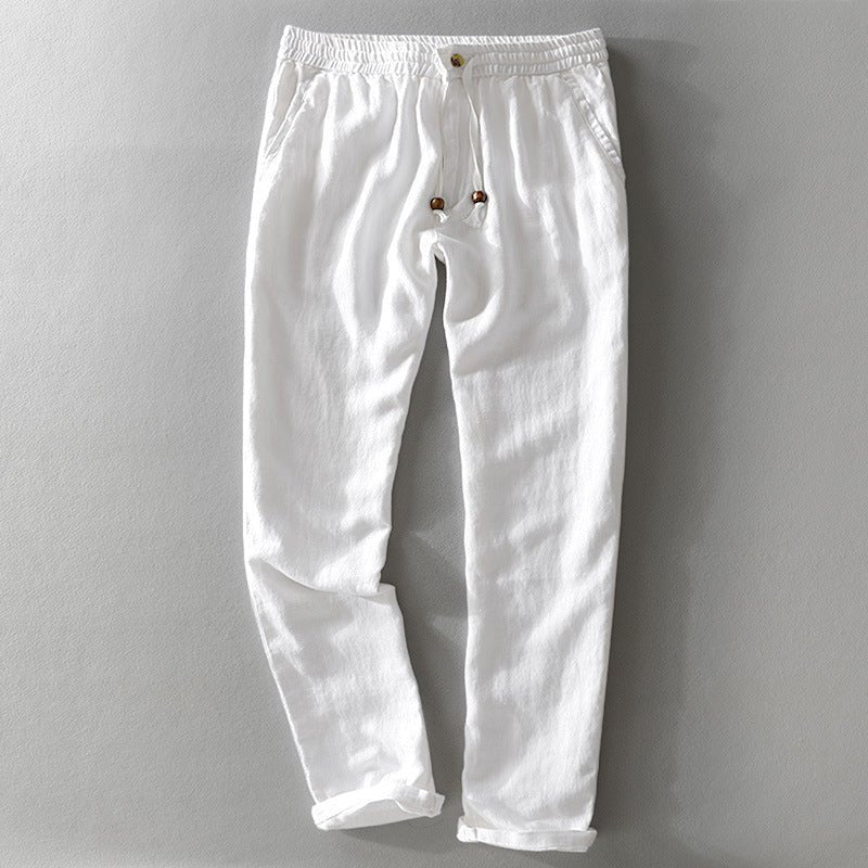 Men’s Straight Leg Linen Pants with Elastic Waistband and Drawstring Closure
