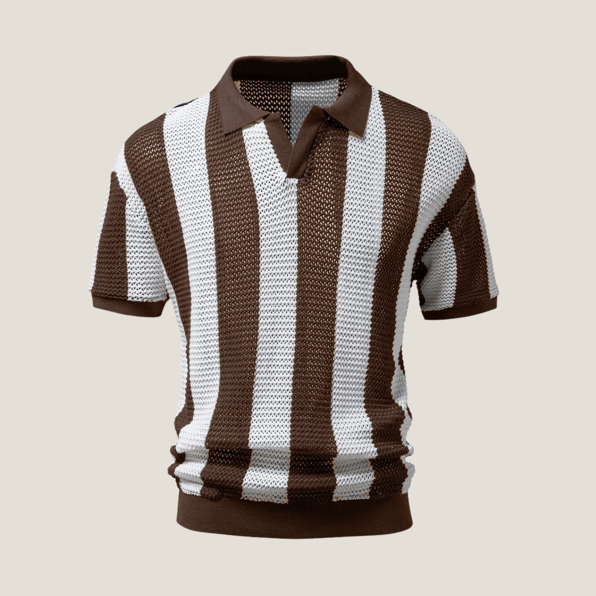 Men’s Striped Short Sleeve Polo Shirt – Classic Textured Knit Style