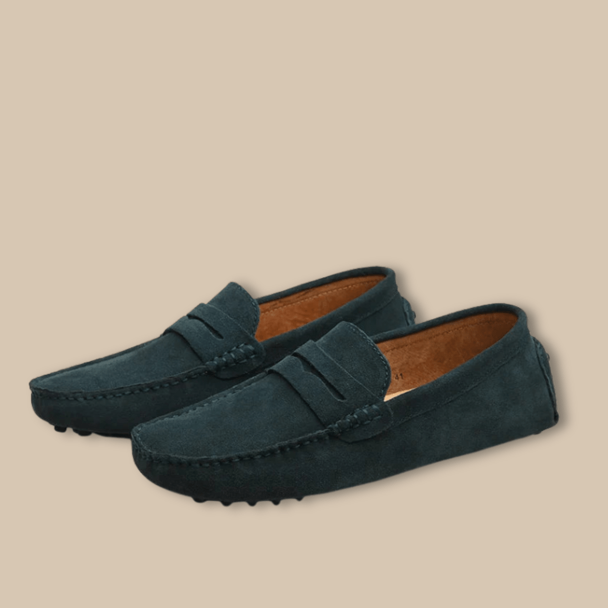 Men’s Suede Slip - On Loafers with Penny Strap and Moc Toe Stitching