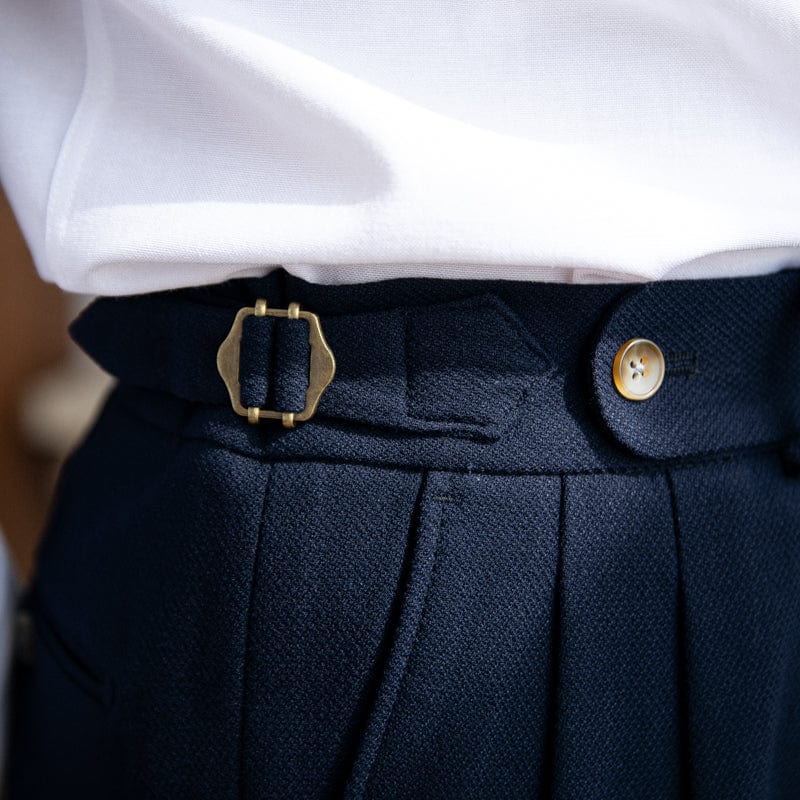 Men’s Tailored Pleated Pants in Deep Navy with Structured Waist and Refined Straight - Leg Silhouette