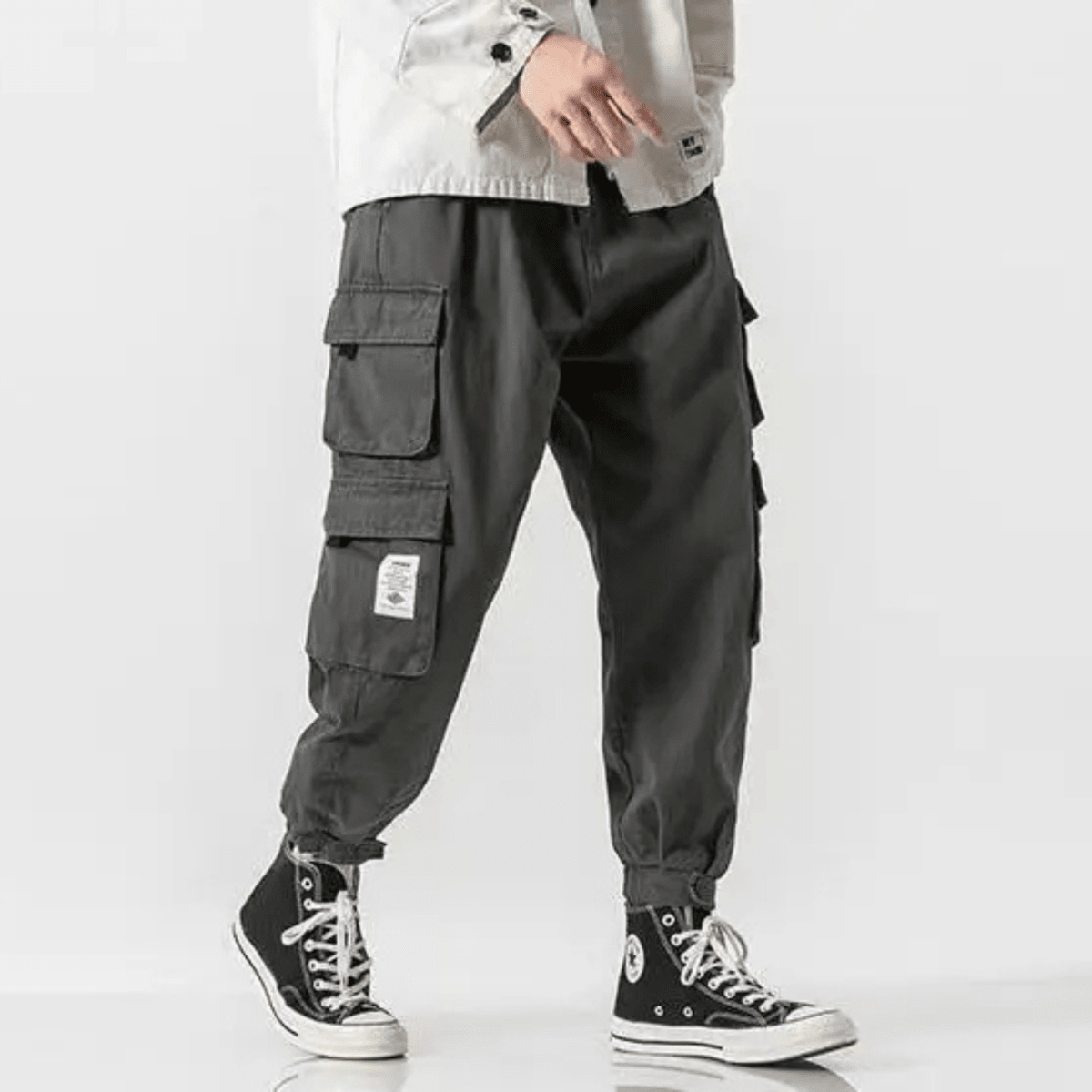 Men's Tapered Cargo Pants with Multiple Pockets - Elastic Cuffs