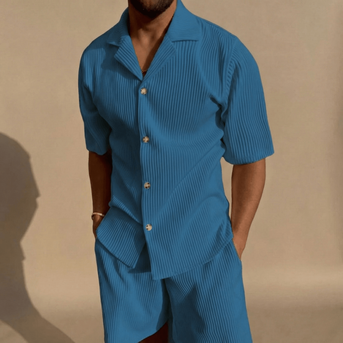 Men’s Two - Piece Set with Short Sleeve Button - Up Shirt and Matching Shorts