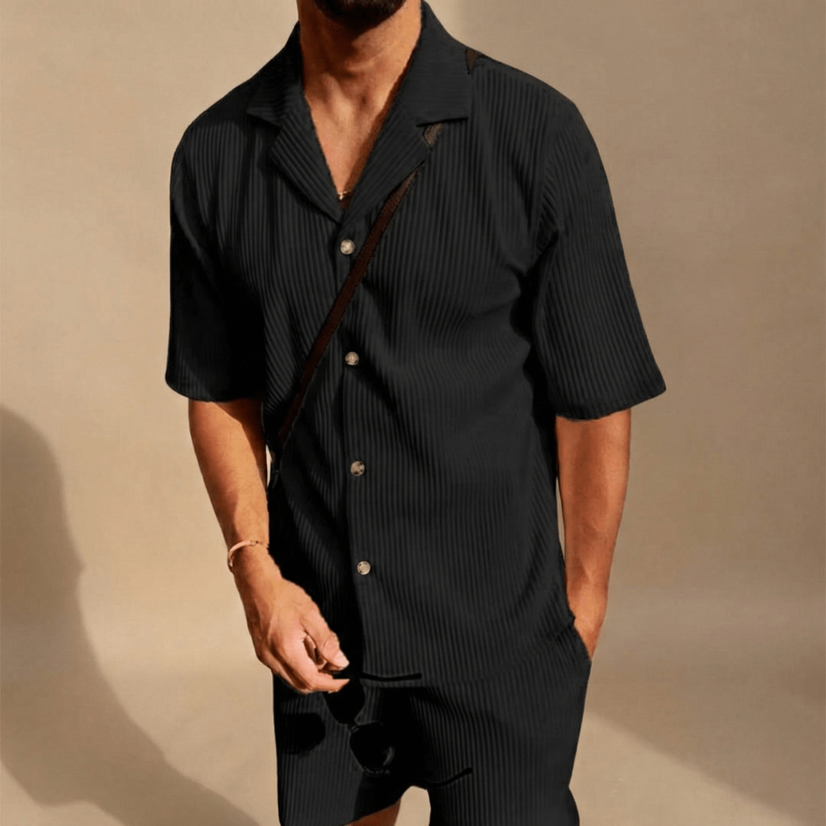 Men’s Two - Piece Set with Short Sleeve Button - Up Shirt and Matching Shorts
