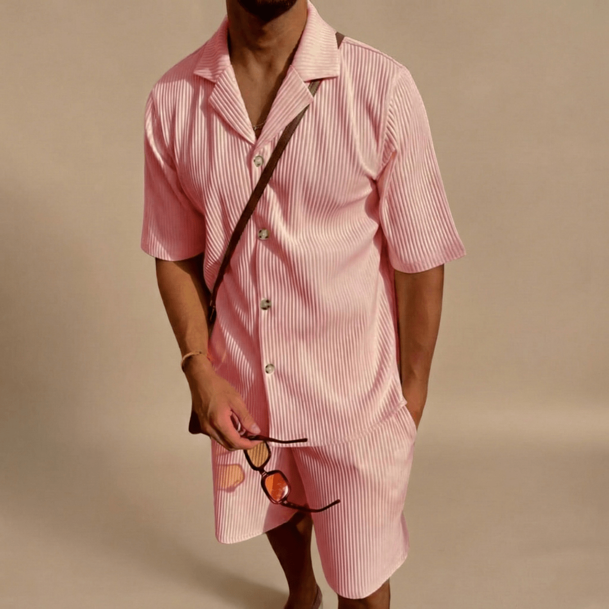Men’s Two - Piece Set with Short Sleeve Button - Up Shirt and Matching Shorts