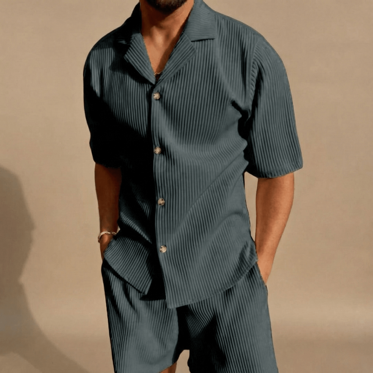 Men’s Two - Piece Set with Short Sleeve Button - Up Shirt and Matching Shorts