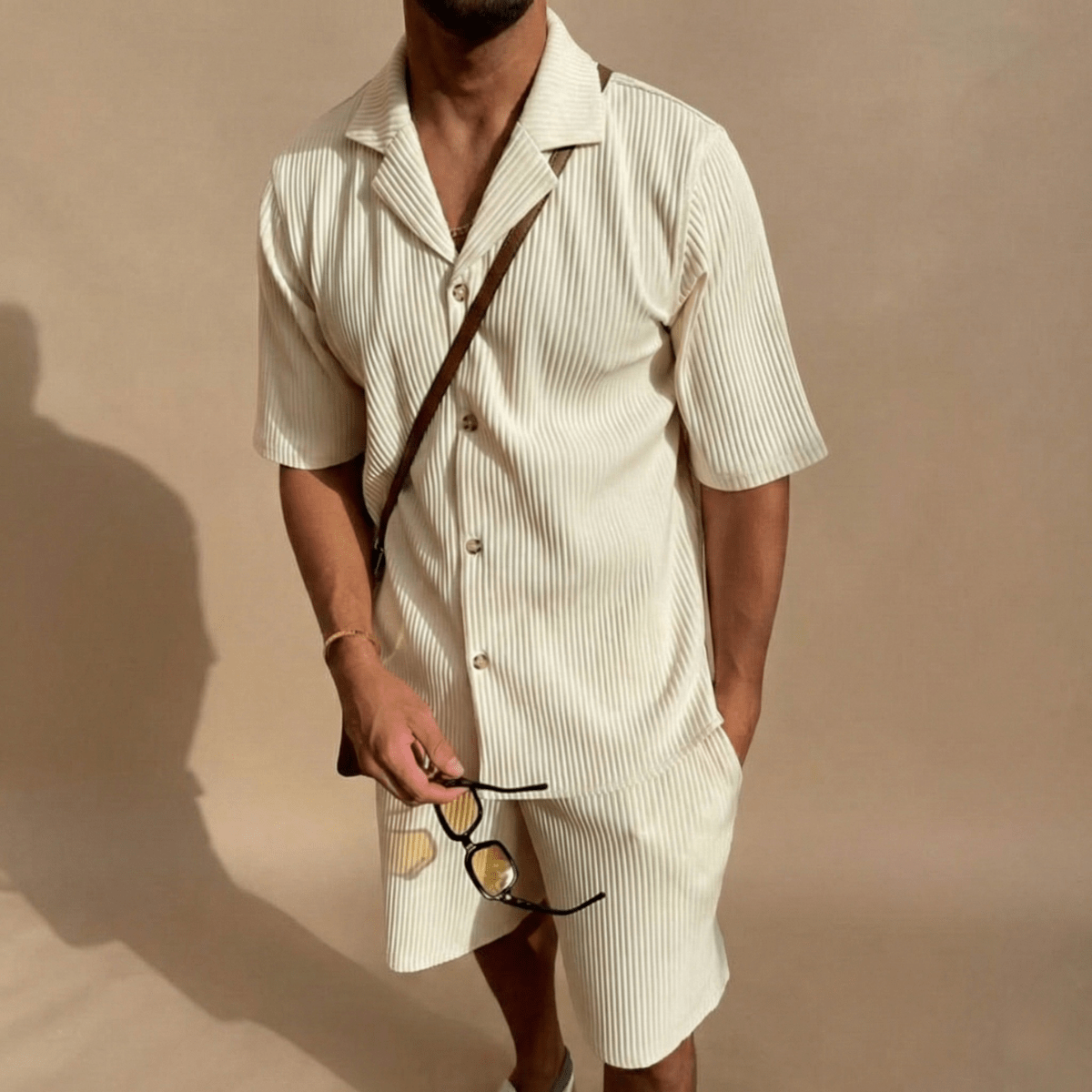 Men’s Two - Piece Set with Short Sleeve Button - Up Shirt and Matching Shorts