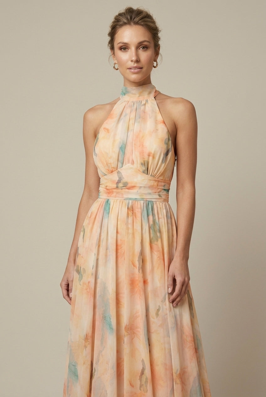 Robe maxi à bretelles florales - Dos noué pour femmes