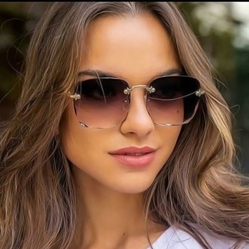 Women's Sunglasses Rimless Oversized Square Gradient Lenses