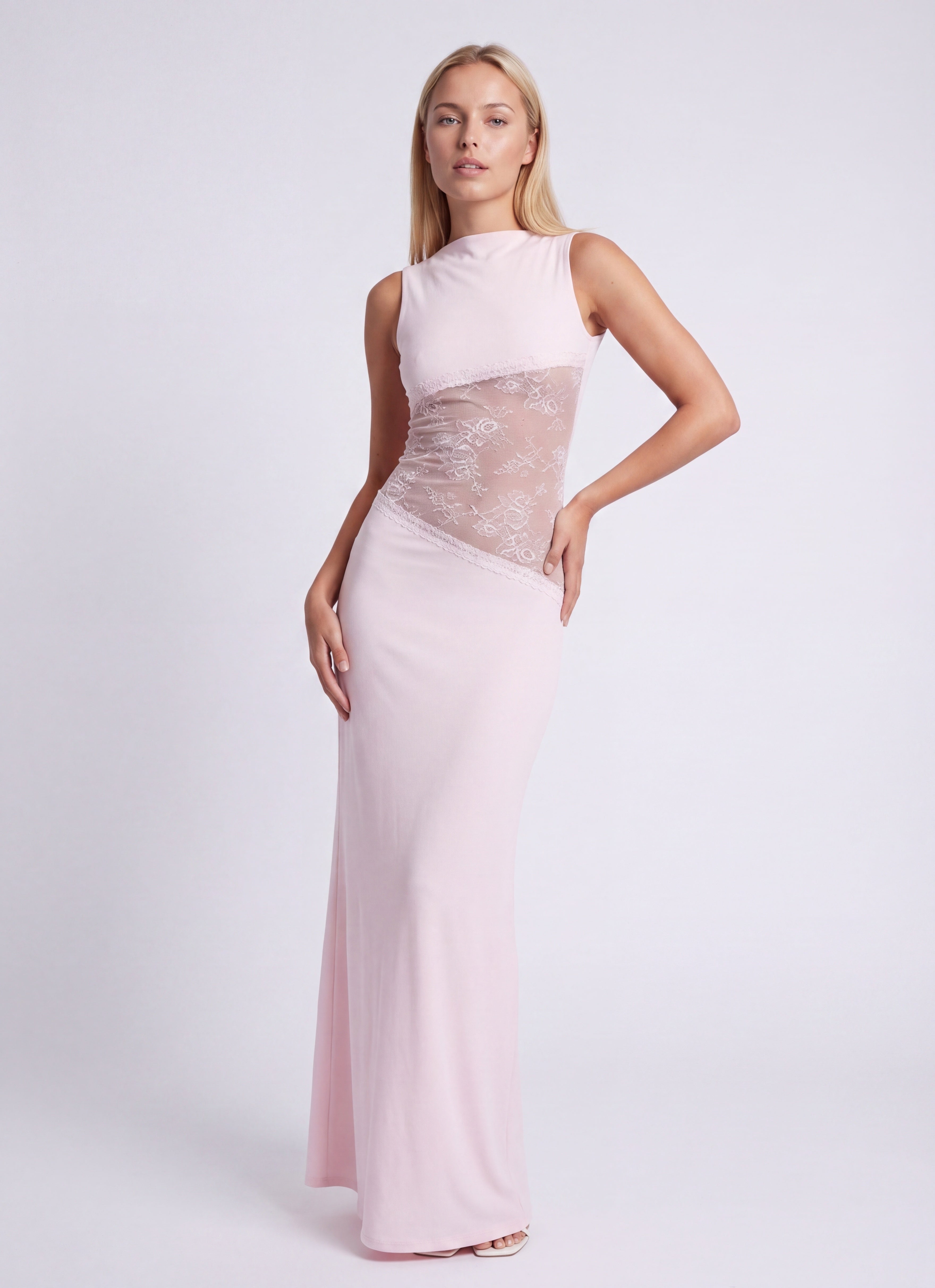 Robe maxi sans manches avec panneaux en dentelle pour femmes