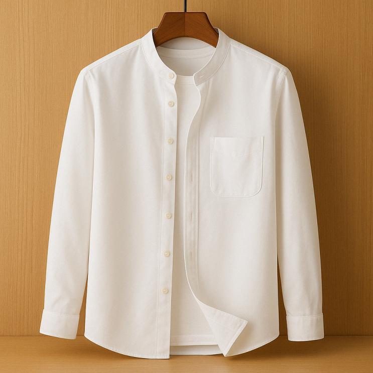 Men's Band Collar Button Down Shirt - Long Sleeve Chest Pocket