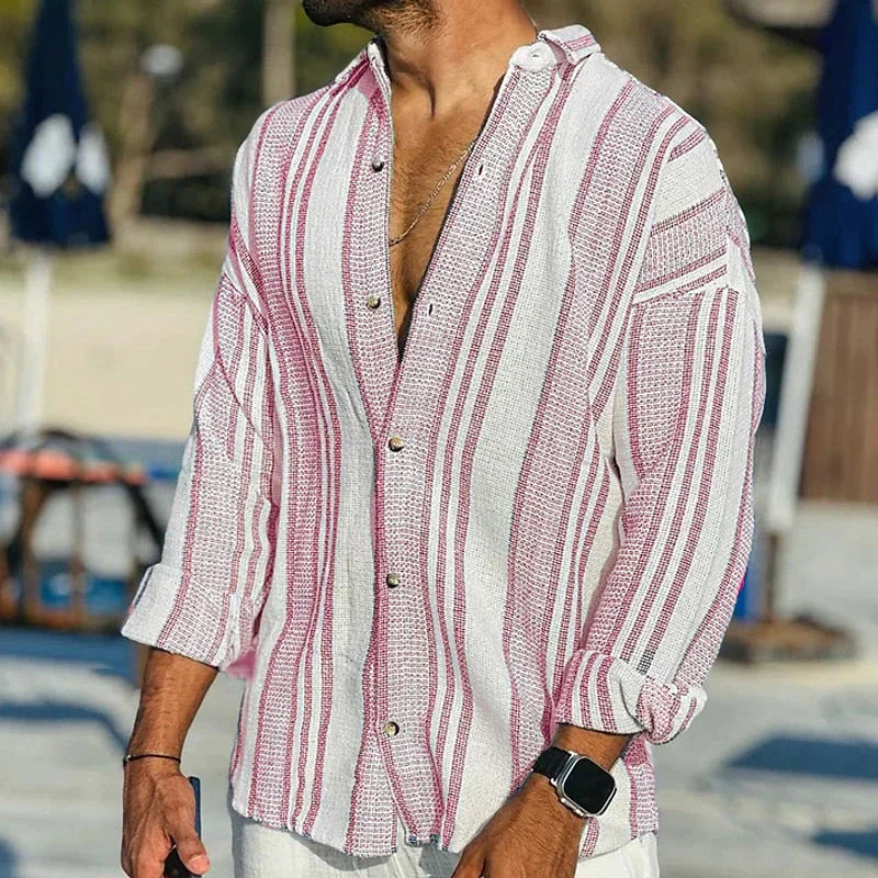 Men’s Vintage Stripe Shirt – Relaxed Summer Fit with Open Collar