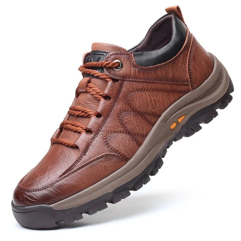 Men's Leather Lace-Up Sneakers with Chunky Sole