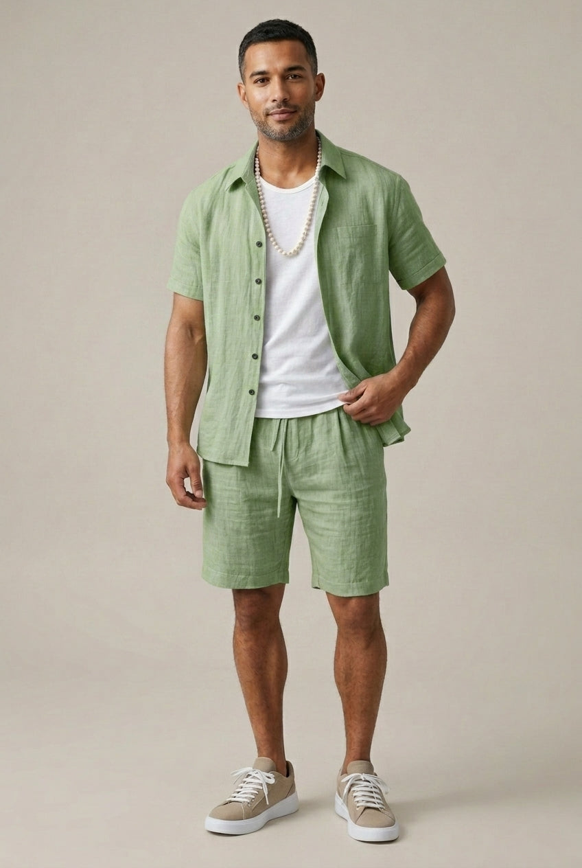 Men's Two-Piece Set Woven Short Sleeve Quick Dry Drawstring