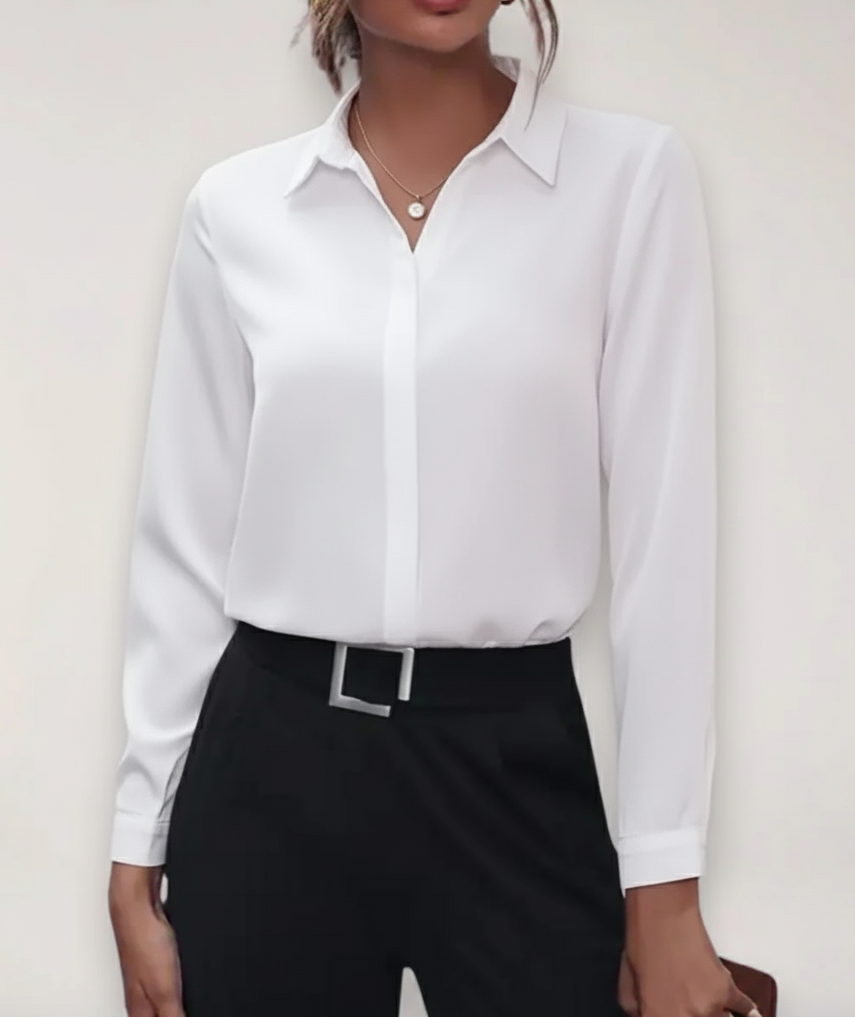 Women’s Long Sleeve Button-Up Blouse with Collared Neck