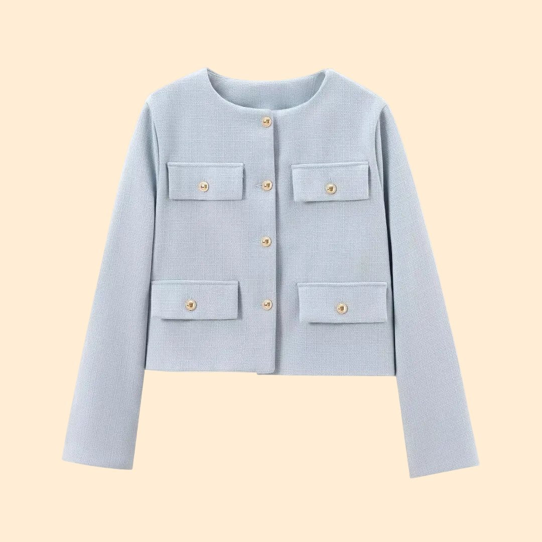 Women’s Cropped Textured Jacket with Button Front for Elegant Styling