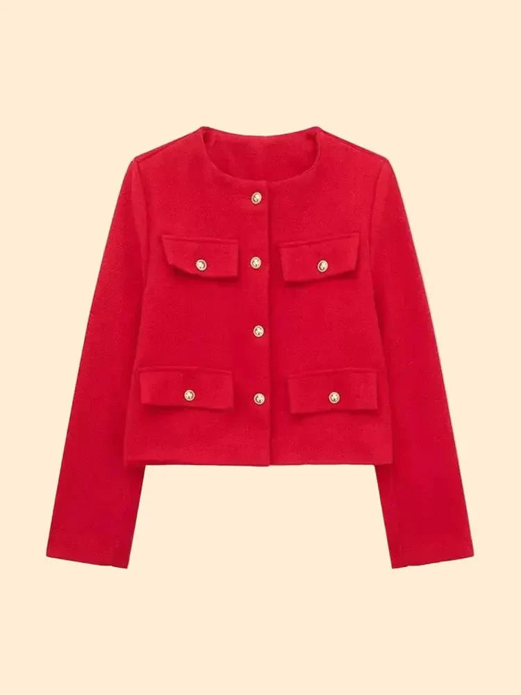 Women’s Cropped Textured Jacket with Button Front for Elegant Styling