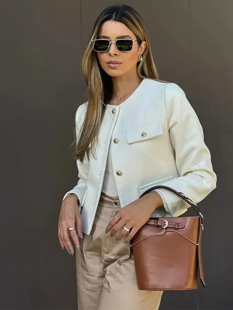 Women’s Cropped Textured Jacket with Button Front for Elegant Styling