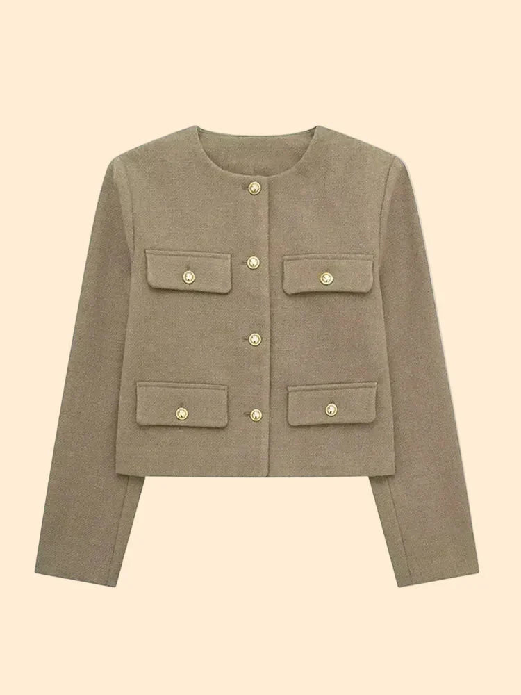 Women’s Cropped Textured Jacket with Button Front for Elegant Styling