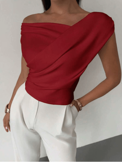 Women’s Draped Off - Shoulder Top with Asymmetrical Neckline