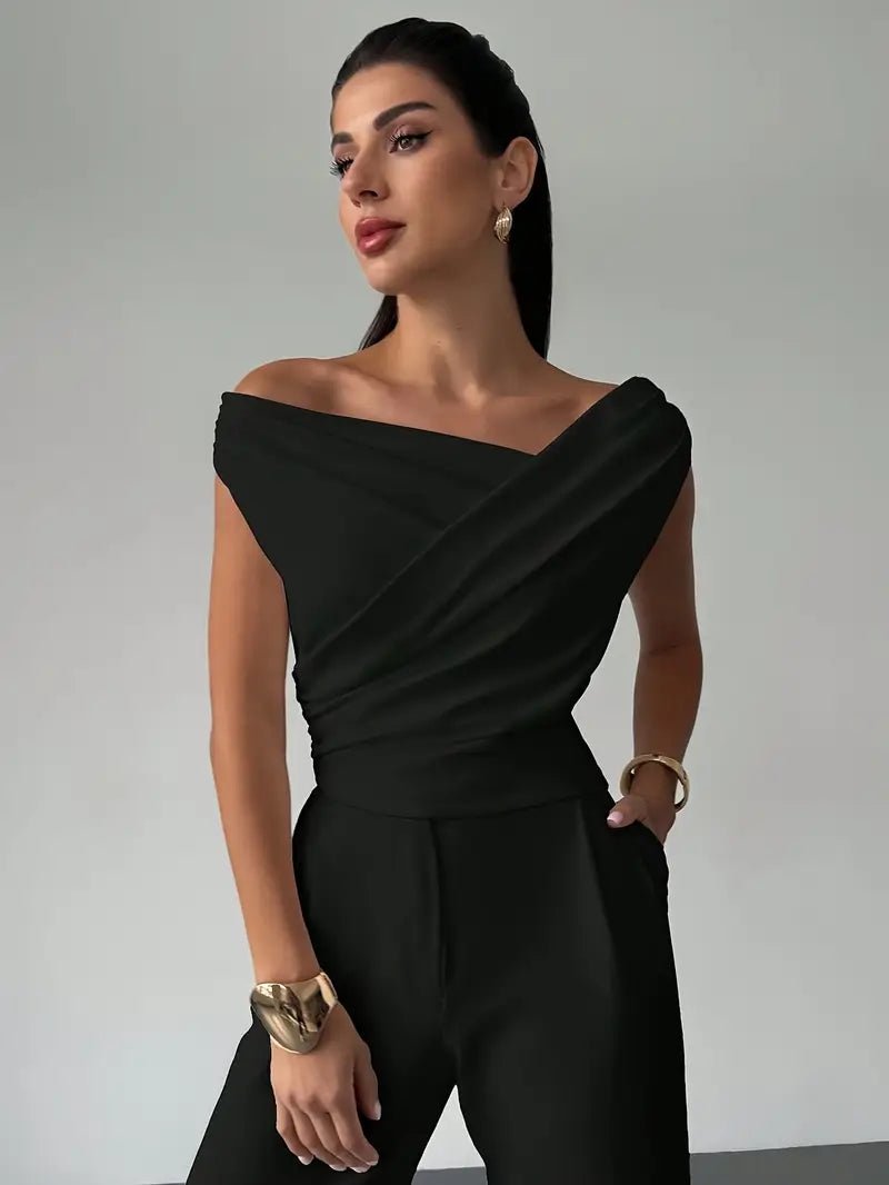 Women’s Draped Off - Shoulder Top with Asymmetrical Neckline