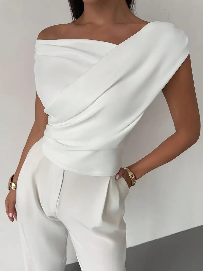 Women’s Draped Off - Shoulder Top with Asymmetrical Neckline