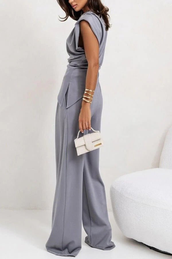 Women’s Draped Two - Piece Set with Sleeveless Top and Wide - Leg Pants