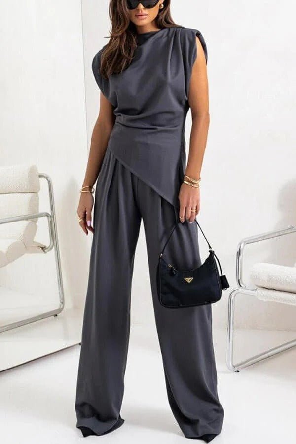 Women’s Draped Two - Piece Set with Sleeveless Top and Wide - Leg Pants