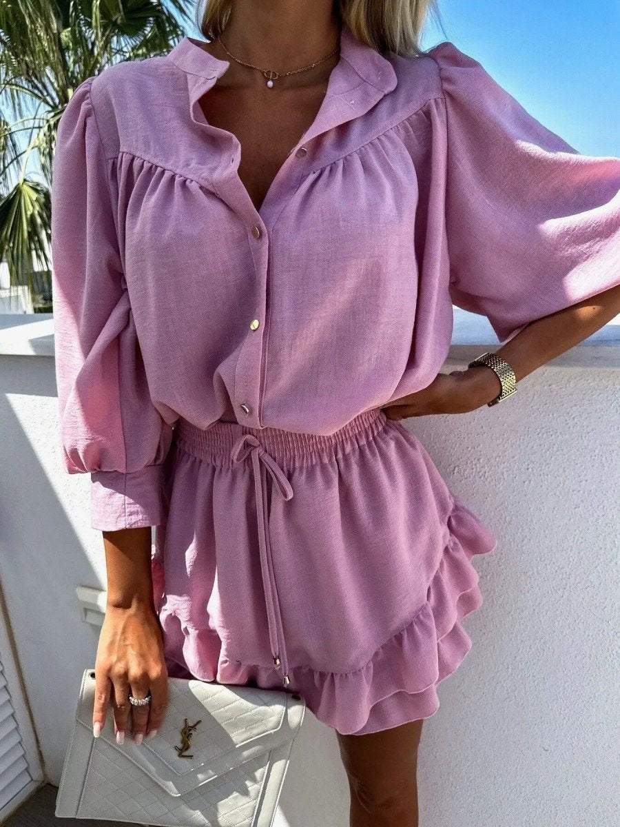 Women’s Effortless Two - Piece Summer Set – Relaxed Blouse and Ruffled Skirt